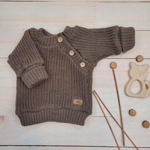 Kazum Pletený svetřík pro miminko s knoflíčky Lovely, prodloužené náplety, hnědý, 56/62 Velikost koj. oblečení: 56-62 (0-3m)