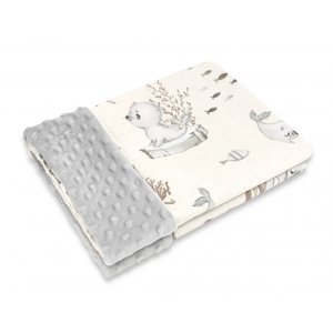 Miminu Bavlněná deka s Minky 100 x 75 cm, Lachtánek - béžová/šedá