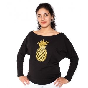 Be MaaMaa Těhotenská mikina, triko Ananas - černé, vel. XS Velikosti těh. moda: XS (32-34)