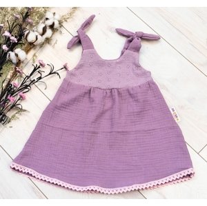 Baby Nellys Letní lehoučké mušelínové šaty Summer - lila, levandule Velikost koj. oblečení: 56-62 (0-3m)