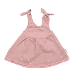 Baby Nellys Letní lehoučké mušelínové šaty Summer Stars - pudrové Velikost koj. oblečení: 56-62 (0-3m)