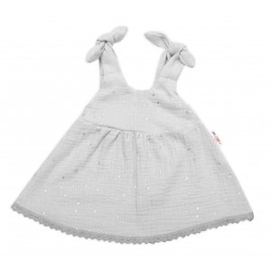 Baby Nellys Letní lehoučké mušelínové šaty Summer Stars - šedé Velikost koj. oblečení: 56-62 (0-3m)