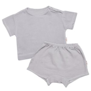 Baby Nellys Dětská letní mušelínová 2D sada tričko kr. rukáv + kraťasy, šedé Velikost koj. oblečení: 68-74 (6-9m)