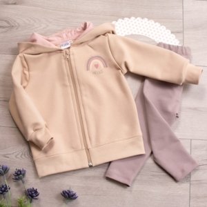 K-Baby Tepláková souprava s kapucí Duha - béžová/lila Velikost koj. oblečení: 62 (2-3m)