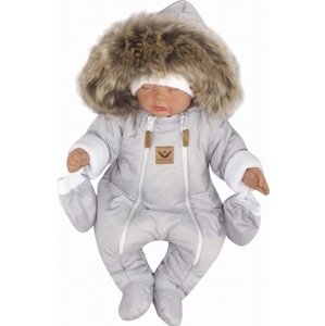 Z&Z Z&Z Zimní kombinéza s dvojitým zipem, kapucí a kožešinou + rukavičky, Angel - šedý Velikost koj. oblečení: 56 (1-2m)