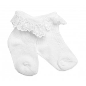Bavlněné ponožky s krajkovým volánkem Baby Nellys, bílé Velikost koj. oblečení: 56-68 (0-6 m)
