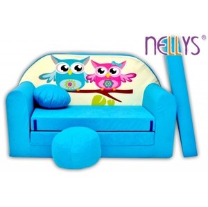 Rozkládací dětská pohovka XL Nellys, Sovičky - modré