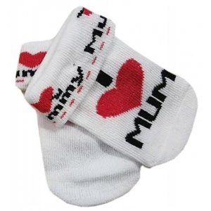 Kojenecké bavlněné ponožky I Love Mum, bílé s potiskem Velikost koj. oblečení: 56-62 (0-3m)