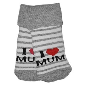 Kojenecké froté bavlněné ponožky I Love Mum, bílo/šedé proužek Velikost koj. oblečení: 80-86 (12-18m)