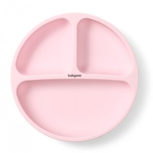 BabyOno Silikonový talíř pro děti, tříkomorový s přísavkou - růžový