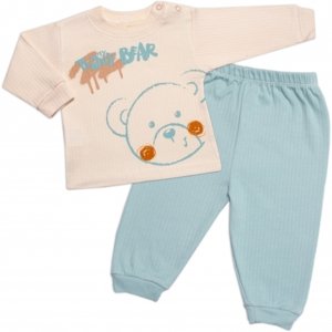 Baby Little Star Žebrovaná souprava, My Teddy Bear 2D, bavlna, ecru/mátová Velikost koj. oblečení: 74 (6-9m)