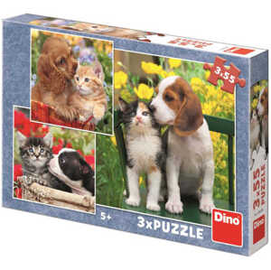 DINO Puzzle 3x55 dílků Zvířecí kamarádi foto 18x18cm skládačka 3v1
