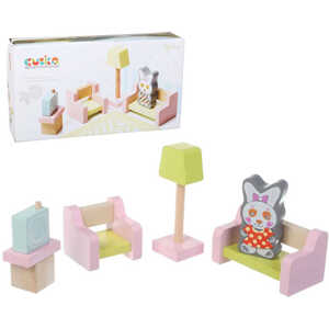 CUBIKA DŘEVO Obývací pokoj nábytek pro panenky s figurkou a magnetickými oblečky