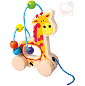 BINO DŘEVO Baby žirafa tahací motorický labyrint provlékačka pro miminko