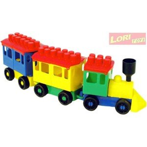 LORI 007 Vláček barevný 35cm set lokomotiva + 2 vagonky plast 7