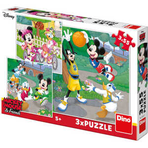 DINO Puzzle 3x55 dílků Mickey a Minnie sportovci 18x18cm skládačka 3v1