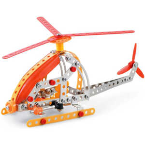 MALÝ MECHANIK Helikoptéra oranžová 154 dílků kovová STAVEBNICE typu Merkur