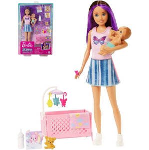 MATTEL BRB Panenka Barbie chůva set s miminkem a doplňky na spinkání