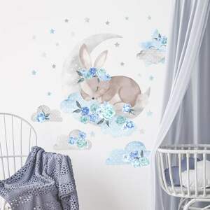 BAYO Samolepka na zeď Spící králík - modrá