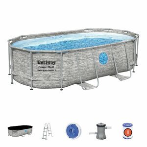 Dudlu Nadzemní bazén oválný Power Steel Vista, kartušová filtrace, schůdky, plachta, 4,27m x 2,5m x 1m