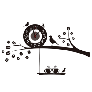 VOGadgets Nalepovací nástěnné hodiny na zeď - ptáčci a káva