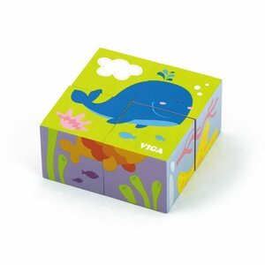 Dřevěné puzzle kostky pro nejmenší Viga Varianta: Velryba - multicolor