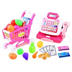 mamido Dětská pokladna a nákupní vozík růžový