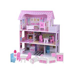 mamido Dřevěný domeček pro panenky s LED osvětlením růžový
