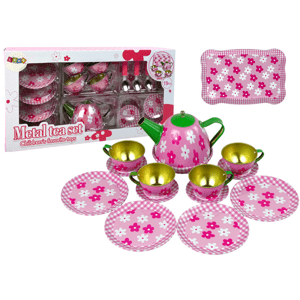 mamido Kovový čajový set s květinami růžový