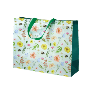 mamido Dárková taška Květy 44,5cm x 35,5cm x 15cm zelená