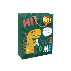 mamido Papírová dárková taška s dinosauřím motivem 32cm x 26cm x 10cm zelená