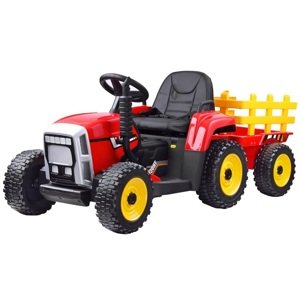 mamido Dětský elektrický traktor s vlečkou červený