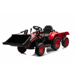 mamido Dětský elektrický traktor s radlicí a přívěsem červený