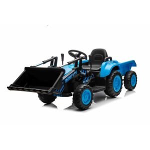 mamido Dětský elektrický traktor s radlicí a přívěsem modrý